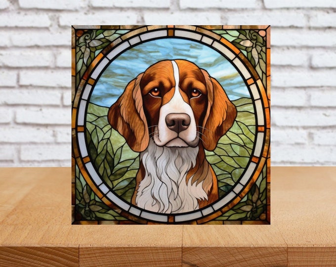 Brittany Spaniel Wall Art, Brittany Spaniel Decorative Art, Brittany Spaniel Decor, Brittany Spaniel Sign, Faux Stained-Glass Art