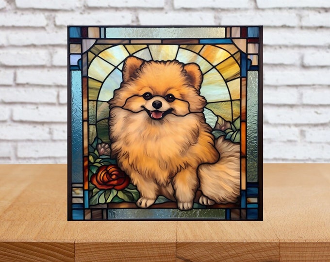 Pomeranian Wall Art, Pomeranian Decorative Art, Pomeranian Sign, Pomeranian Home Decor, Pomeranian Gift, Faux Stained-Glass Pomeranian Art