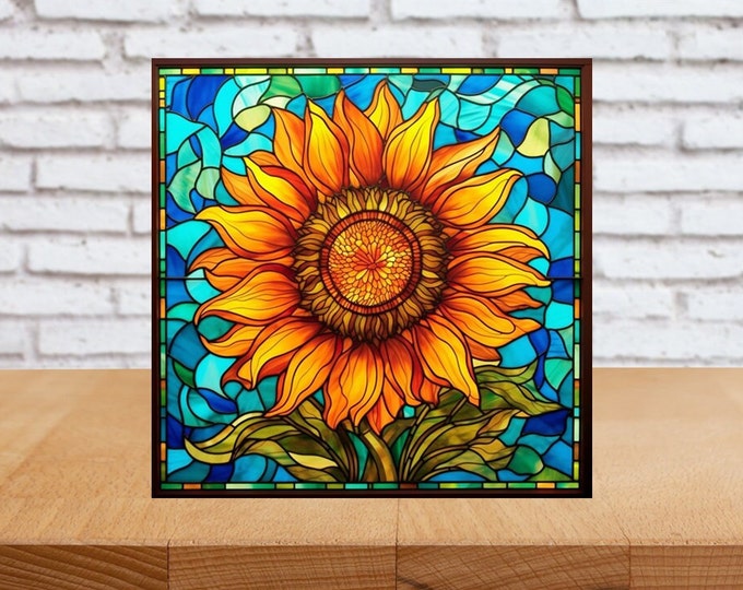 Sunflower Wall Art, Sunflower Decorative Wood Art, Sunflower Sign, Sunflower Home Decor, Sunflower Gift, Faux Stained-Glass Art