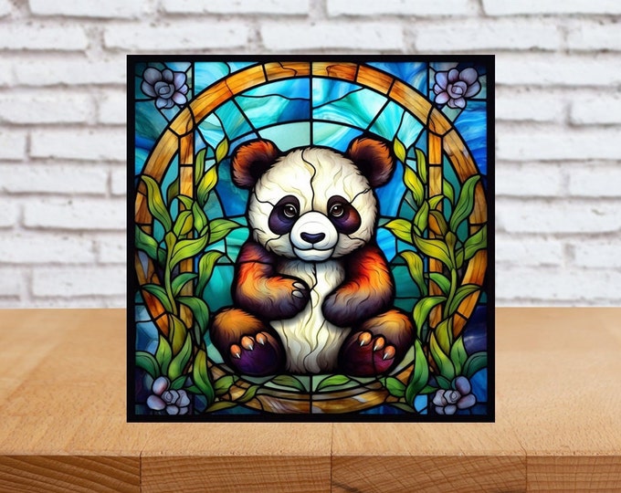 Panda Bear Wall Art, Panda Decorative Art, Panda Home Decor, Panda Art Gift, Panda Art, Faux Stained-Glass Bird Art
