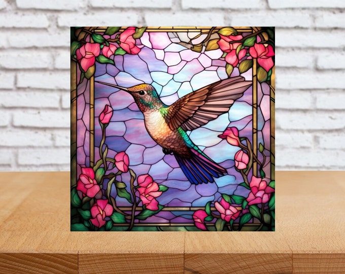 Hummingbird Wall Art, Hummingbird Decorative Art, Hummingbird Home Decor, Hummingbird Art Gift, Hummingbird Art, Faux Stained-Glass Bird Art