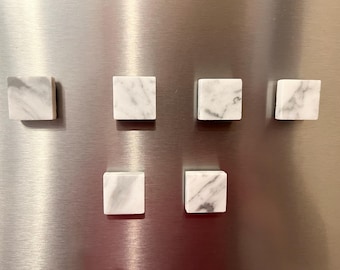 Strong Square Marble Magnets | Rare Earth Neodymium Stone Magnets | Set of 1, 4, 8, or 12 | Grey and White Minimalist Decor