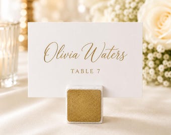 Gold Matte & White Marble Card Holder, Place Card Holder, Seating Card Holder, Wedding Name Holders, Display Card Holder, Escort Card Holder