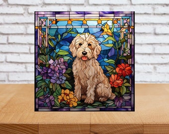 Goldendoodle Wall Art, Goldendoodle Wood Sign, Goldendoodle Home Decor, Goldendoodle Gift, Goldendoodle Owner Gift, Faux Stained-Glass Art