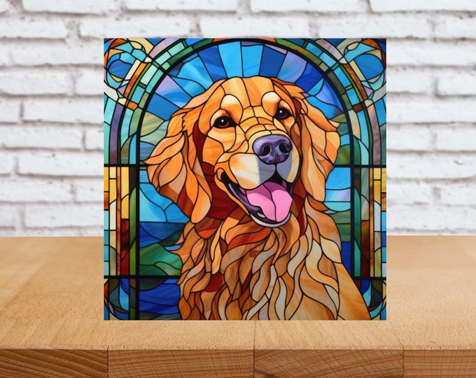 Golden Retriever Wall Art, Golden Retriever Wood Sign, Golden Retriever Home Decor, Golden Retriever Gift, Faux Stained-Glass Dog Art