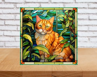 Tabby Cat Wall Art, Tabby Cat Decorative Wood Sign, Cat Sign, Cat Home Decor, Cat Art Gift, Cat Wall Decor, Faux Stained-Glass Cat Art