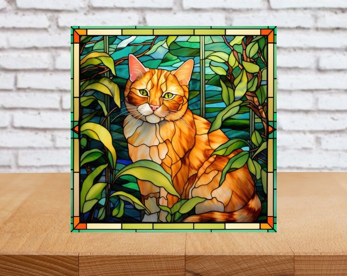 Tabby Cat Wall Art, Tabby Cat Decorative Wood Sign, Cat Sign, Cat Home Decor, Cat Art Gift, Cat Wall Decor, Faux Stained-Glass Cat Art