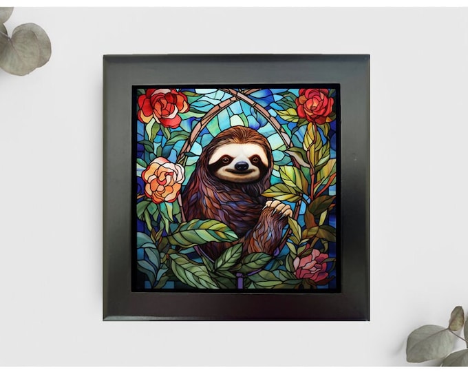Sloth Jewelry or Keepsake Box, Sloth Memory Box, Sloth Decorative Box, Sloth Gift, Sloth Home Decor, Faux Stained Glass