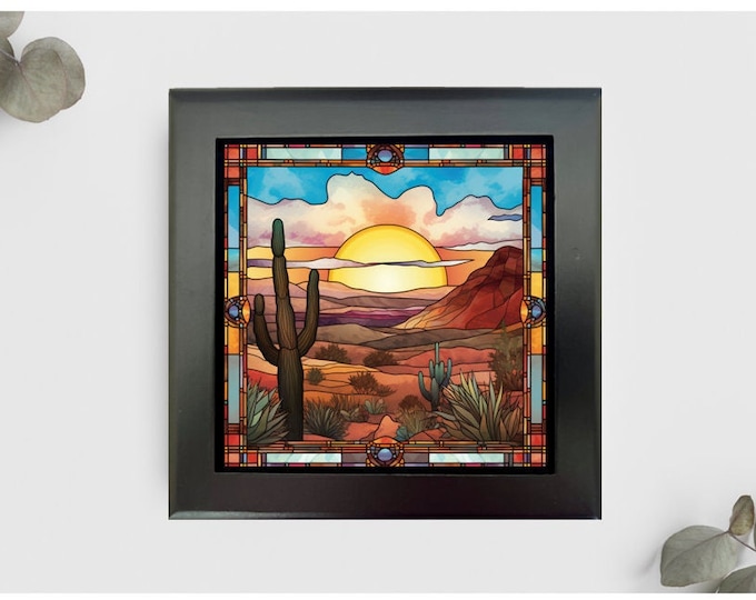 Desert Cactus Landscape Jewelry or Keepsake Box, Desert Landscape Memory Box, Desert Landscape Decorative Box, Desert Landscape Home Decor