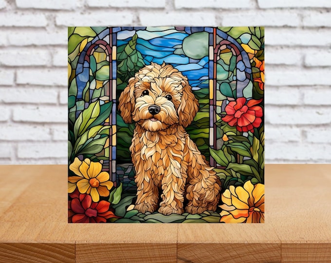 Mini Goldendoodle Wall Art, Mini Goldendoodle Wood Sign, Mini Goldendoodle Home Decor, Mini Goldendoodle Gift, Faux Stained-Glass Art