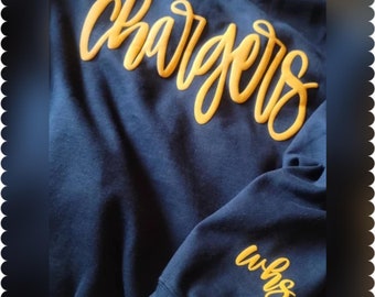 Puff School Mascot Sweatshirt, Team Gifts, Embossed Team #on sleeve, Cheer Nats gift, Favorite Player Puff Sweatshirt, Monochromatic puff