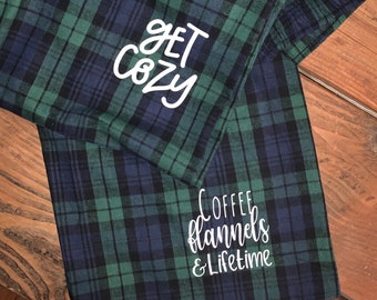 Plaid Flannel Pajamas,Tartan Pants/shorts,Christmas flannel PJ's,Blackwatch pjs,Gifts for her,Gifts for him,Cozy pants,lifetime & coffee