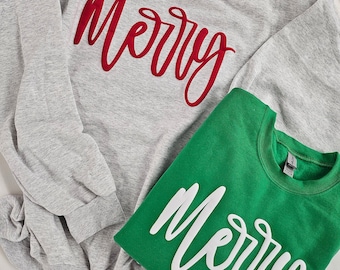 Puff Christmas Sweatshirt, Christmas Gift Idea, Embossed Merry Christmas Shirt, Puff Print Name Sweatshirt, Custom Holiday Sweatshirt