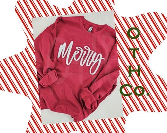 Puff Christmas Sweatshirt, Christmas Gift Idea, Embossed Merry Christmas Shirt, Puff Print Name Sweatshirt, Custom Holiday Sweatshirt