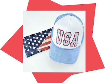 USA trucker hat/America trucker hat/Foam trucker hat/USA hat/Puff USA trucker hat/Independence day trucker hat/July 4th retro party hat