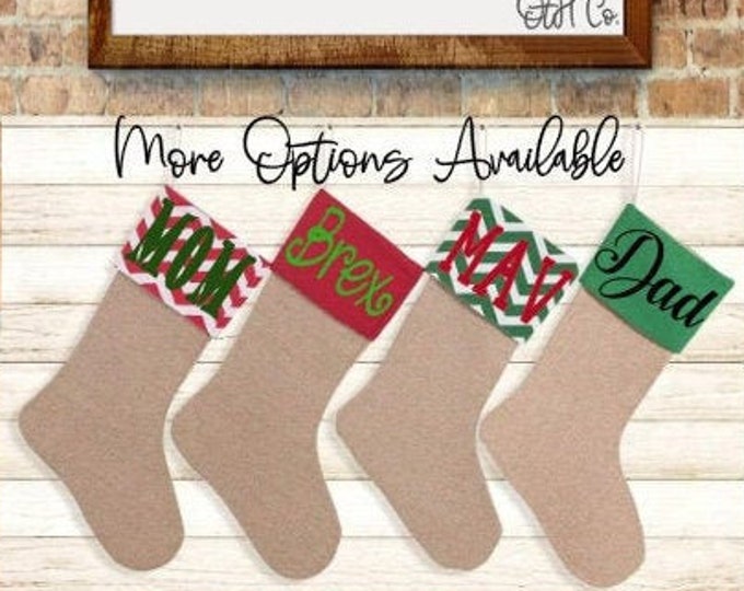 Christmas Stockings Personalized, Christmas Stockings With Names, Burlap Stockings, Christmas Stocking For The Family, Christmas Decorations