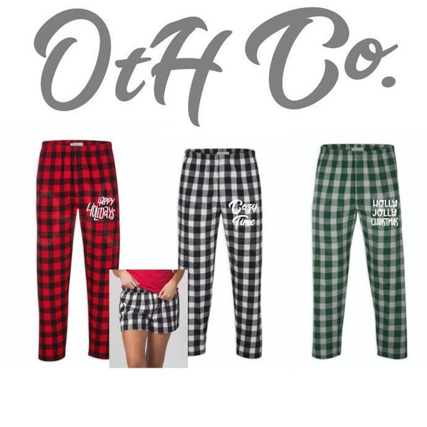 Christmas Flannel Pants, Buffalo Plaid flannel pant, Custom lounge pants, Cozy flannel plaid pants, Christmas gifts her/him, Chrismas PJs