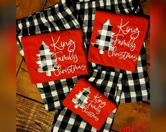 Holiday custom family tshirts, Christmas family tshirt, Matching family shirts, Buffalo plaid tees for the family, Family Christmas tshirts