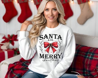 Christmas coquette bow Sweatshirt/Merry Christmas Sweatshirt/Santa & Co preppy bow shirt/preppy bow sweatshirt/Christmas gift idea