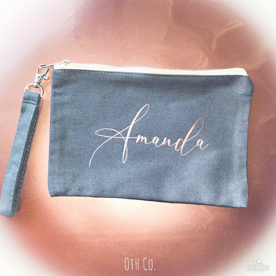 Canvas wristlet/Grey wristlet/Personalized wristlet/Personalized make-up bag/Birthday gift/monogram wristlet/gifts for her/personalized bag