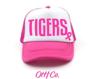 Pink Out Team trucker hat/Team spirit Breast Cancer trucker hat/Pink ribbon hat/All Pink School spirit hat/Mascot pink hat/Pink Out team hat