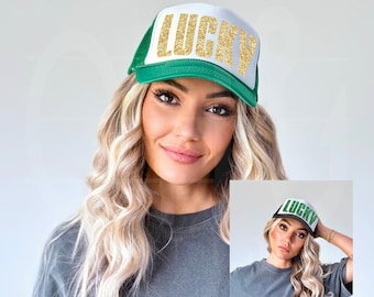 Lucky Glitter trucker hat/St Paddy's Day trucker hat/trucker hat/Glitter trucker hat/Lucky hat/Green Day Hat/Irish Drinking Trucker Hat
