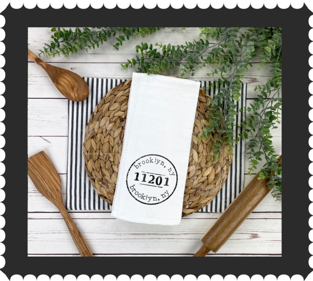 Custom Postmark City State Zip Code Tea Towel: Farmhouse Kitchen Decor ...