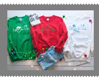 Christmas Heartbeat Sweatshirt, Snowman Sweatshirt, Santa Heartbeat Shirt, Christmas Tree Heartbeat Shirt, Holiday Sweatshirt, gifts for her