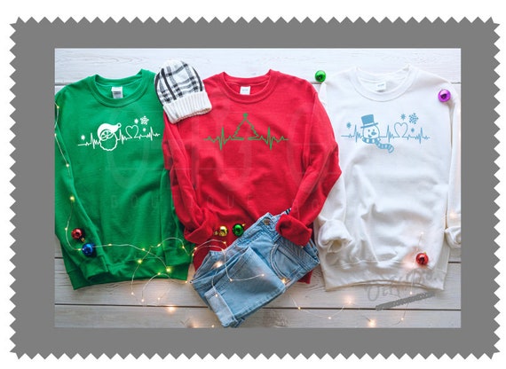 Christmas Heartbeat Sweatshirt, Snowman Sweatshirt, Santa Heartbeat Shirt, Christmas Tree Heartbeat Shirt, Holiday Sweatshirt, gifts for her