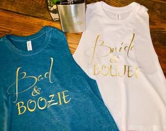 Bride and Boujee Crop top, Bad and Boozie, Bachelorette Party matching shirts, Bachelorette tanks, Bridesmaid tanks, Bridesmaid Gifts