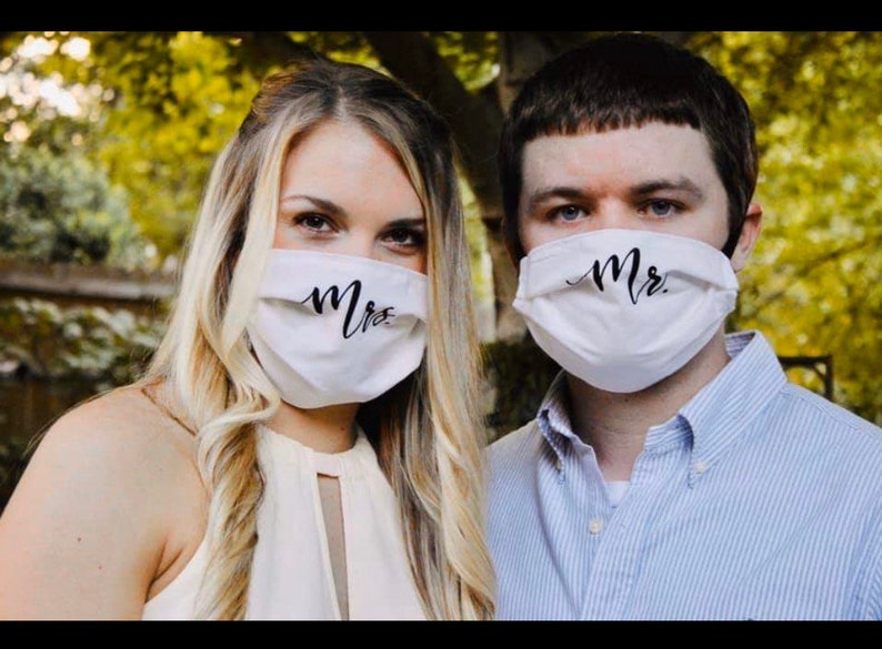 Mr and Mrs face mask/Wedding face mask/wedding party mask/wedding guest mask/washable bride & groom mask/couples mask/custom wedding mask image 8