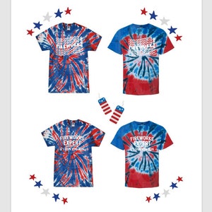Fireworks tie dye shirt, Independence Day shirt, Tie Dye 4th of July tee, Fireworks Expert tshirt, Red, white and blue tie dye tee, Boom tee