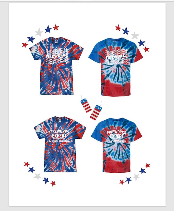 Fireworks tie dye shirt, Independence Day shirt, Tie Dye 4th of July tee, Fireworks Expert tshirt, Red, white and blue tie dye tee, Boom tee