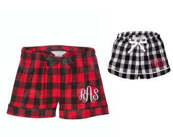 Buffalo plaid, Holiday gift,Bridal Party,Bridesmaid gift,Holiday gift for her,Personalized pjs,Flannel pajama short,Valentine gift for her
