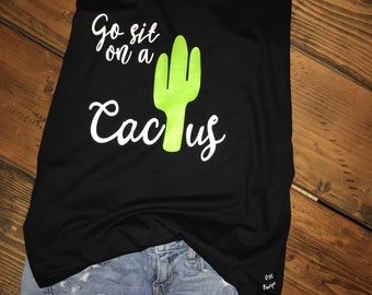 Chemise de cactus, aller s’asseoir sur un cactus, réservoirs de succulentes, cactus Tops, débardeurs d’été, cactus, amour succulent, cactus Tank Top noir