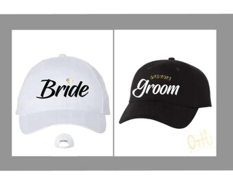 Bride and Groom Custom gifts,honeymoon baseball caps,Mr and Mrs caps,Bridal Party hats,Beach party hats,Customized baseball caps,Squad hats