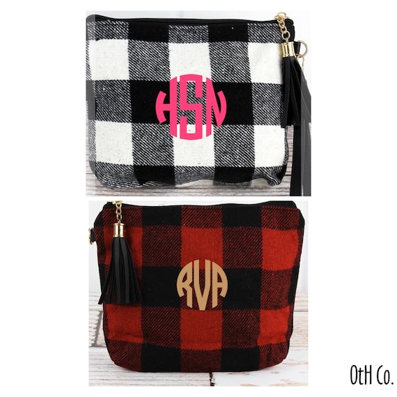 Buffalo Plaid Wristlet/Christmas gift idea/Gifts for Her/Wrist purse/Stocking stuffer/Monogrammed Wristlet/Personalized Gift/Christmas gifts