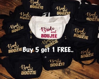 bridal party fanny packs,bride and boujee fanny pack,bachelorette party,bridesmaid gift,bride to be,bad and boozie,flower dude fanny pack