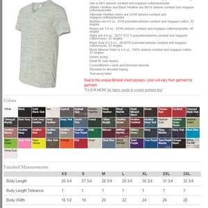 May include: A gray v-neck t-shirt with a Mineral Wash finish. The shirt is made of 100% airlume combed and ringspun cotton. The shirt is available in a variety of sizes, from XS to 3XL. The shirt is shown on a white background. The text "Due to the unique Mineral Wash process, color will vary from garment to garment" is visible on the image. The text "CLICK HERE for fabric guide & screen printing tips" is also visible on the image.