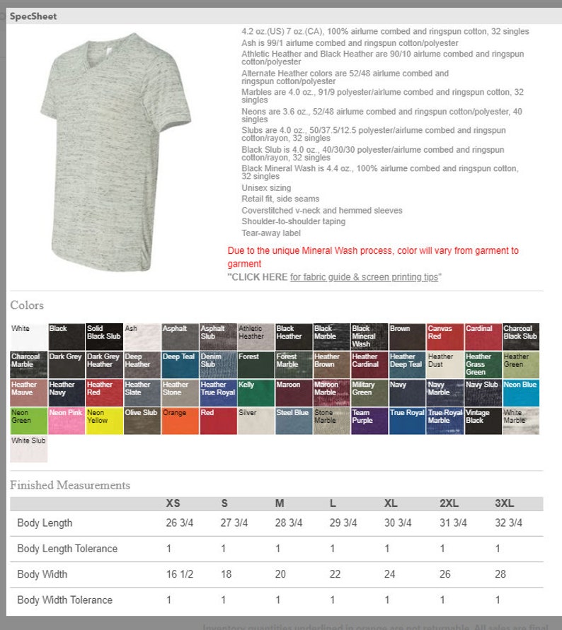 May include: A gray v-neck t-shirt with a Mineral Wash finish. The shirt is made of 100% airlume combed and ringspun cotton. The shirt is available in a variety of sizes, from XS to 3XL. The shirt is shown on a white background. The text "Due to the unique Mineral Wash process, color will vary from garment to garment" is visible on the image. The text "CLICK HERE for fabric guide & screen printing tips" is also visible on the image.
