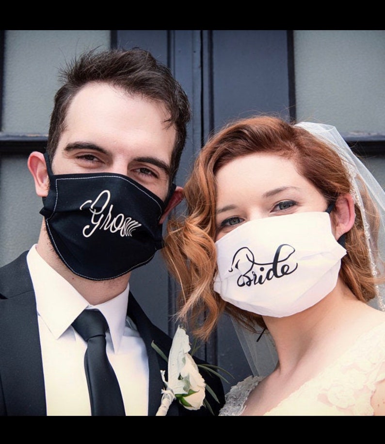 Mr and Mrs face mask/Wedding face mask/wedding party mask/wedding guest mask/washable bride & groom mask/couples mask/custom wedding mask image 9