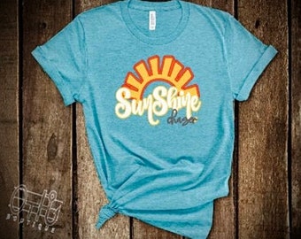 Sunshine Chaser women's tee/Vintage sunshine t-shirt/Ladies Sunshine tee/Aqua sunshine tee/Summertime tee/Sun Chaser shirt/gifts for her