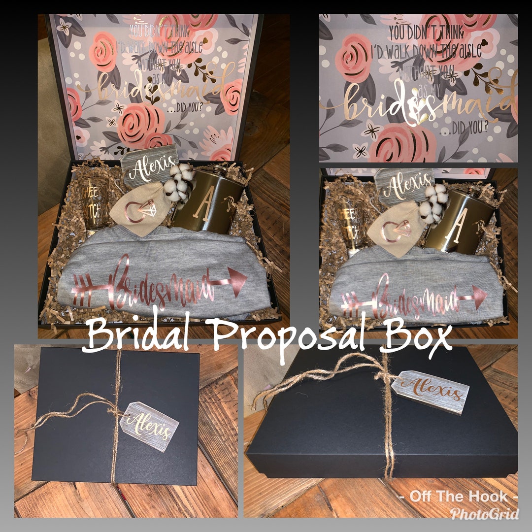 Bridesmaid Proposal Box: Rustic Gift Set With Personalized Flask - Etsy