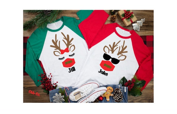 Rudolph the Red Nose Reindeer Quarantine 2022/Family Christmas matching quarantine shirt/Matching Holiday Shirt/Family Reindeer Shirt w/mask