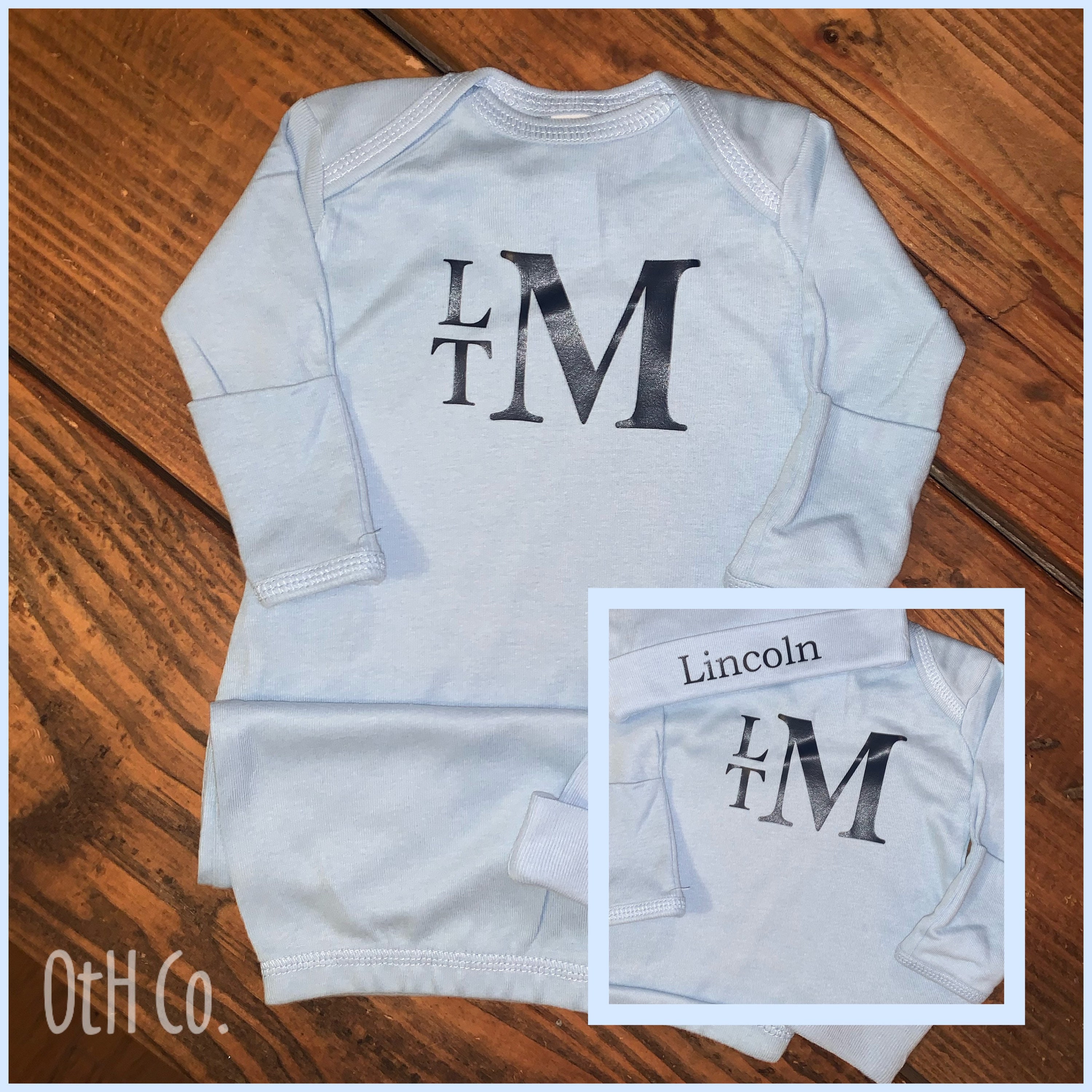 monogram newborn gown