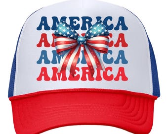 America coquette trucker hat/Oh My Stars trucker hat/Foam trucker hat/red, white and blue hat/Independence day hat/July 4th retro bow hat