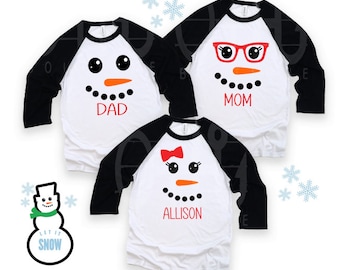 Snowman family shirts, Raglan Snowman tees, Family Snowmen matching shirts, Frosty the Snowman, Personalized Snowman gift, Christmas gifts