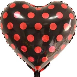 Ballooba 6x 18&quot; Large Polka Dot Love Heart Foil Balloons Black & Red