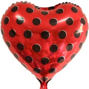 Ballooba 6x 18&quot; Large Polka Dot Love Heart Foil Balloons Red & Black