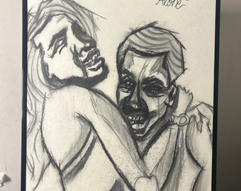 me And Bae Charcoal 18x24 drawing framed